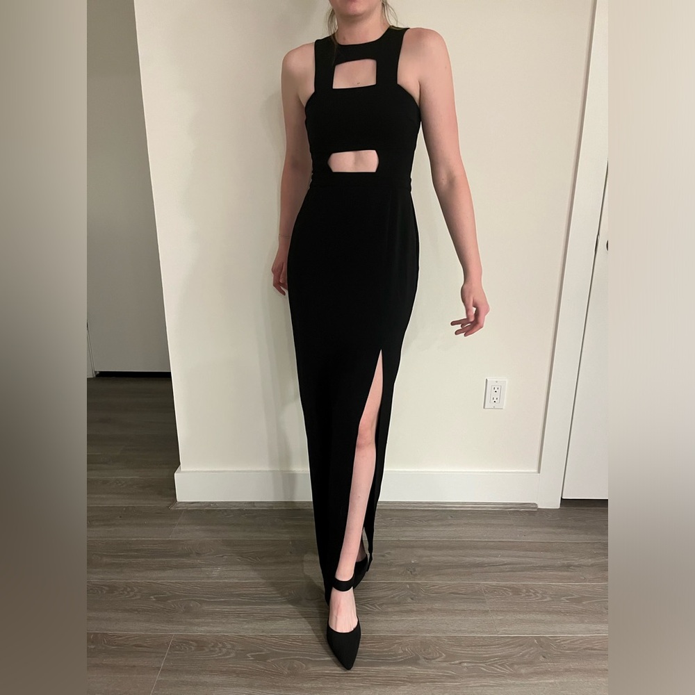 Express Black Formal Gown with Cutouts and Slit